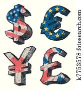 World currencies signs - vector hand drawn illustration World currencies signs - vector hand drawn illustration