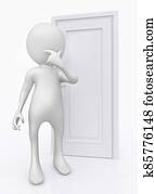 3D figure in front of a front door 3D figure in front of a front door