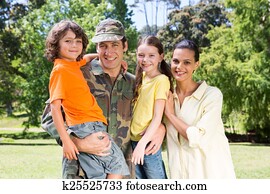 soldado, reunida, com, família