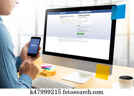 BANGKOK, THAILAND - MAY 17, 2016 : Facebook application, logo on the screen , social networking service and website Computer Browsing Website BANGKOK, THAILAND - MAY 17, 2016 : Facebook application, logo on the screen , social networking service and website Computer Browsing Website