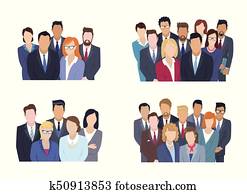 equipo negocio, agrupe retrato, colección