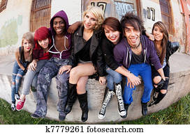 grupo, de, adolescentes, exterior