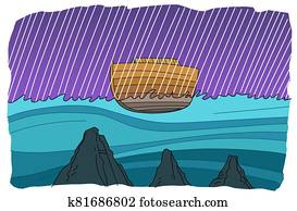 Noah's ark floats during a global flood Noah's ark floats during a global flood