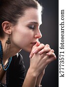 religião, conceito, -, mulher, e, dela, oração