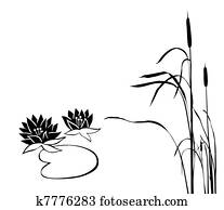 silhouette of the marsh plants on silhouette of the marsh plants on