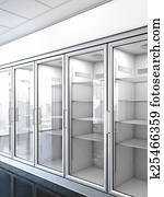 store with an empty fridge