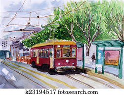 streetcar watercolor sketch streetcar watercolor sketch