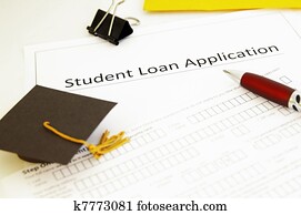 student loan application form and mini graduation  cap