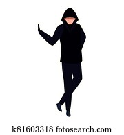 האקר, עם, בגדים שחורים, בלבן, רקע