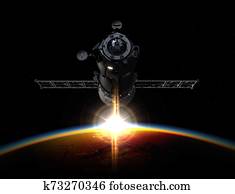 חללית, להסתרר, earth., 3d, illustration.