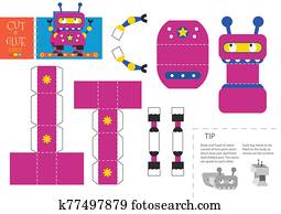 Cut and glue robot toy vector illustration, worksheet. Cut and glue robot toy vector illustration, worksheet.
