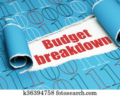 finanças, concept:, vermelho, texto, orçamento, colapso, sob, a, pedaço, de, papel rasgado