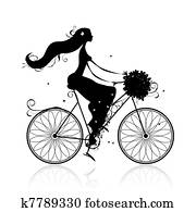 Girl with floral bouquet cycling Girl with floral bouquet cycling