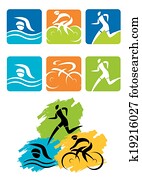 triathlon, ícones, botões