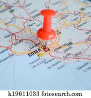 Close up of Rome map with red pin - Travel concept Close up of Rome map with red pin - Travel concept
