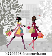 Girls walking around town with shopping Girls walking around town with shopping
