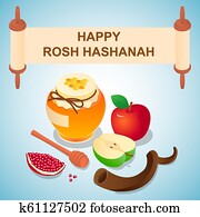 Sweet rosh hashanah concept background, isometric style Sweet rosh hashanah concept background, isometric style