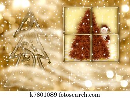 Christmas greeting card, Santa Claus in the golden evening