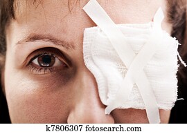 Plaster patch on wound eye Plaster patch on wound eye