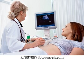 Pregnant woman getting ultrasound