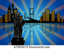 Reflection of New York City Skyline at Night Reflection of New York City Skyline at Night