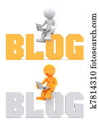 3d, carácter, sentado, en, blog, dominio, signo.