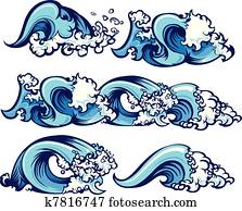 bata, água, ondas, ilustração