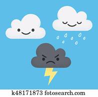 niedlich, karikatur, wolke, satz niedlich, karikatur, wolke, satz