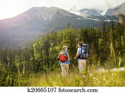 Senior couple hiking