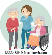 stickman, seniors, caregiver