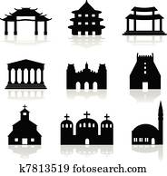 various temple and church illustrat various temple and church illustrat