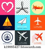 vektor, motorflugzeug, sammlung