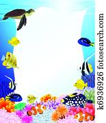 vida mar, fundo, com, sinal branco