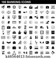 100 banking icons set, simple style 100 banking icons set, simple style