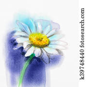 Abstract watercolor painting white gerbera, daisy flower Abstract watercolor painting white gerbera, daisy flower