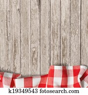 antigas, tabela madeira, com, vermelho, piquenique, toalha de mesa, fundo