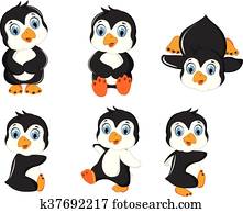 baby penguin cartoon set posing
