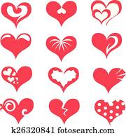 estilizado, corazones, colección
