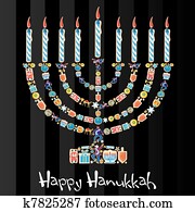 feliz, hanukkah, biscoito, menorah