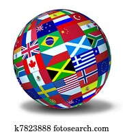 mundo, banderas, esfera