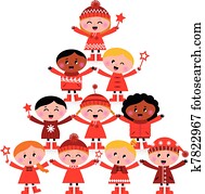 weihnachten, multikulturell, kinder, baum, freigestellt, wei? weihnachten, multikulturell, kinder, baum, freigestellt, wei?