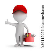 3d, קטן, אנשים, -, מכונאי, עם, עבד קופסה