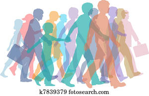 buntes, crowd, von, leute, silhouetten, spaziergang