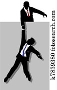 Business person gives worker helping hand up Business person gives worker helping hand up