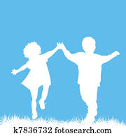 courant, enfants, silhouettes