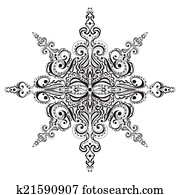 dekorativ, schwarz weiß, schneeflocke