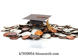 graduation cap  on a pile of money ( student debt )