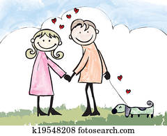 happy lover couple dating cartoon illustration 