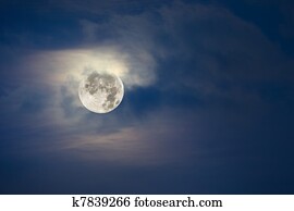 lua cheia, e, céu nublado