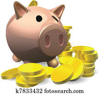 Piggy bank with gold coins illustration